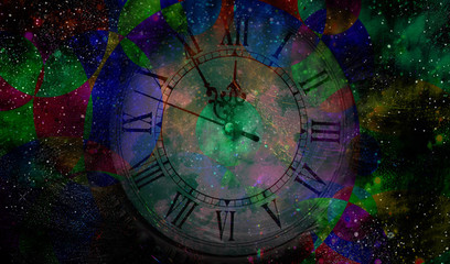 Wall Mural - background space and wall clock
