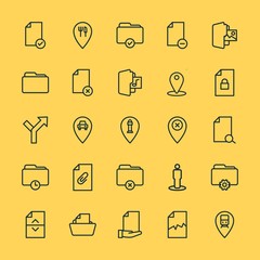 Poster - Modern Simple Set of location, folder, files Vector outline Icons. ..Contains such Icons as  map,  icon,  road,  document,  file,  lock and more on yellow background. Fully Editable. Pixel Perfect.