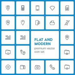 Poster - Modern Simple Set of location, folder, mobile Vector outline Icons. ..Contains such Icons as house, location,  marketing, music,  old,  file and more on dark background. Fully Editable. Pixel Perfect