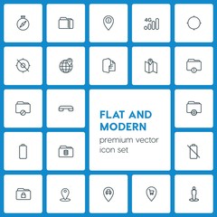 Poster - Modern Simple Set of location, folder, mobile Vector outline Icons. ..Contains such Icons as  arrow, folder,  car,  illustration,  end,  zip and more on dark background. Fully Editable. Pixel Perfect
