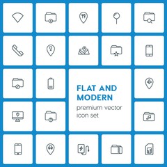 Poster - Modern Simple Set of location, folder, mobile Vector outline Icons. ..Contains such Icons as  communication,  symbol,  usb, star,  technology and more on dark background. Fully Editable. Pixel Perfect