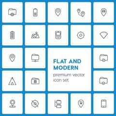 Poster - Modern Simple Set of location, folder, mobile Vector outline Icons. ..Contains such Icons as  technology,  data,  design,  direction,  map and more on dark background. Fully Editable. Pixel Perfect