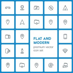 Poster - Modern Simple Set of location, folder, mobile Vector outline Icons. ..Contains such Icons as  folder,  end,  computer,  add, folder,  icon and more on dark background. Fully Editable. Pixel Perfect