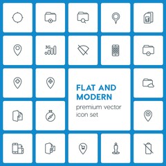 Poster - Modern Simple Set of location, folder, mobile Vector outline Icons. ..Contains such Icons as  goal,  rotate, music, business,  direction,  3g and more on dark background. Fully Editable. Pixel Perfect