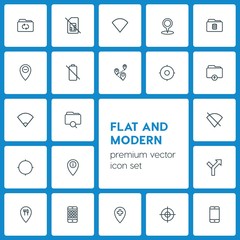 Poster - Modern Simple Set of location, folder, mobile Vector outline Icons. ..Contains such Icons as mobile,  road, sign,  technology,  isolated,  no and more on dark background. Fully Editable. Pixel Perfect