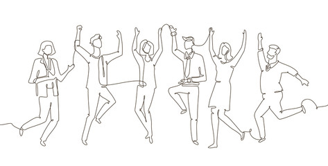 Aufkleber - Business team celebrating - one line design style illustration