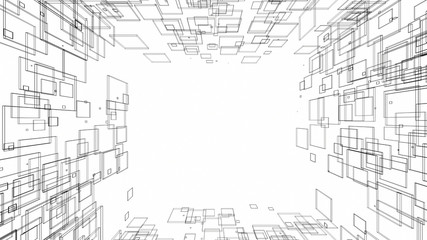 Poster - Abstract drawing lines in architectural art concept on white background, 3d illustration