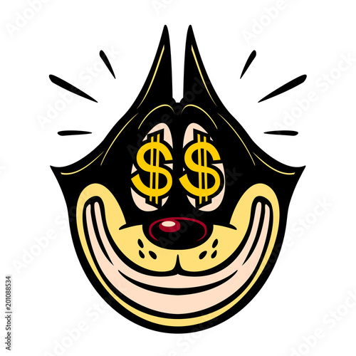 Vintage Toons Retro Cartoon Character Smiling Greedy Cat With Money Dollar Sign In Eyes Sale Easy Money Profit Emoji Vector Illustration Buy This Stock Vector And Explore Similar Vectors At Adobe
