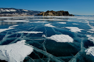 Russia. The unique beauty of transparent ice of lake Baikal.