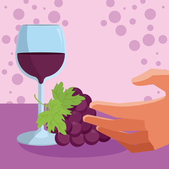 Wall Mural - Hand with wine cup and grapes