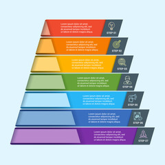 Poster - Pyramid timeline infographics. Modern design concept with 7 steps. Business template for process visualization. Vector infographic illustration