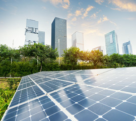 Wall Mural - solar panels in the park of modern city
