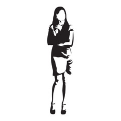 Wall Mural - Business woman standing with folded arms, abstract vector silhouette