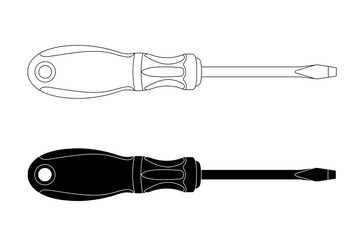 Wall Mural - Screwdriver. Outline black and white drawings