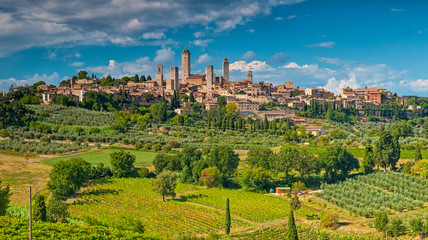 Beautiful view of the medieval town of San Gimignano, Tuscany, Italy