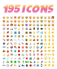 Poster - Set of 195 Realistic Cute Icons on Transparent Background . Isolated Vector Illustration 