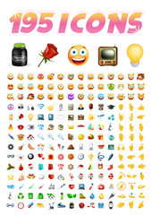 Poster - Set of 195 Realistic Cute Icons on Transparent Background . Isolated Vector Illustration 