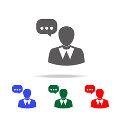 Poster - User and speech bubble, person talking icon. Elements of human resource in multi colored icons. Business, human resource sign. Looking for talent. Search man vector icon