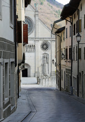 street and the Cathedral of Gemona Town in Northern Italy