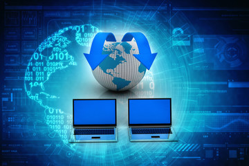 Poster - 3d rendering technology laptop network
