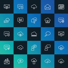 Poster - Modern Simple Set of cloud and networking, chat and messenger, email Vector outline Icons. ..Contains such Icons as  wealth and more on dark and gradient background. Fully Editable. Pixel Perfect.