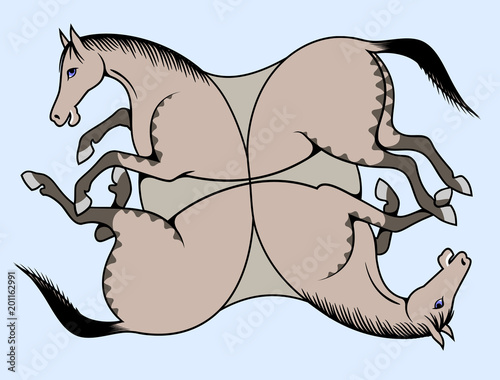 Fotografia, Obraz Vector image of a pair of horses in the shape of an ornament