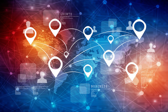 2d rendering Red map pointer with world map