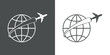 © teracreonte - Icono plano avion alrededor del mundo en gris y blanco