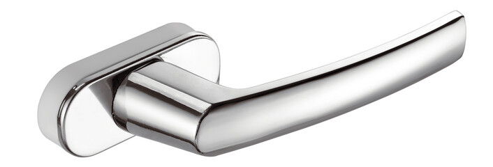 silver metal door-handle on white background. Isolated. Close up.