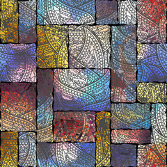 Poster - Low poly ornamental texture based on decorative elements Paisley. Seamless pattern in indian style.