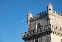 Moon And Tower Of Belem, Lisbon, Portugaln And