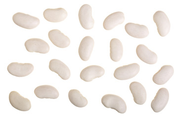 Canvas Print - White kidney beans isolated on white background close up. Top view