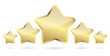 five golden stars with shadow in a row