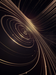 Poster - Abstract 3d rendering gold jewelry with shiny shapes beads on a dark background