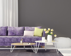 Wall Mural - Living room with a purple sofa