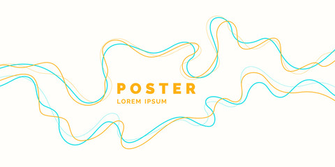 Poster - Bright poster with dynamic waves. Illustration minimal flat style