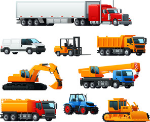 Road transport, heavy machinery and vehicle icon