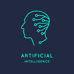 Sticker - Artifical intelligence, conceptual sign and logo. The analytical system.