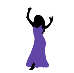 Sticker - silhouette in colored clothes girl dancing, icon, vector