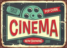 Cinema Retro Decorative Sign Layout. Vintage Poster Design For Cinema. Movies And Entertainment Theme. Vector Illustration.