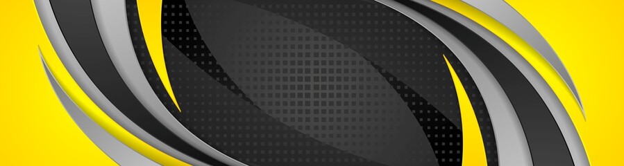 Abstract yellow black corporate wavy banner design