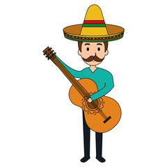 Poster - mexican mariachi playing guitar avatar character vector illustration design