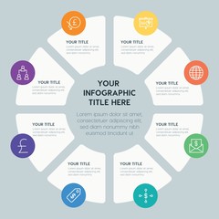 Poster - Circle chart business, money infographic template with 8 options for presentations, advertising, annual reports