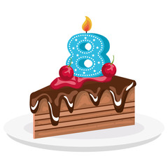 Poster - delicious cake portion with number eight vector illustration design