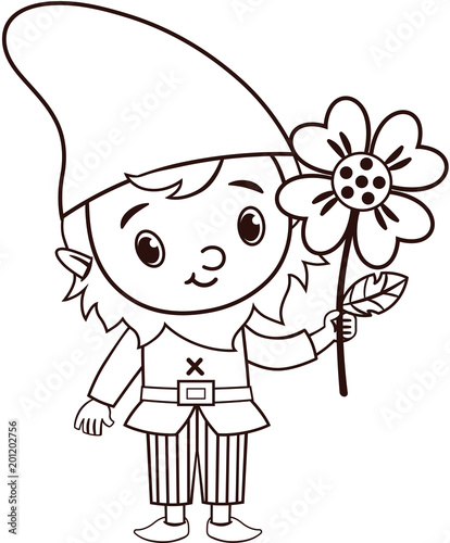 Download Vector Gnome Character is Holding a Flower (Black and ...