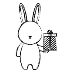 Poster - cute rabbit with giftbox character vector illustration design