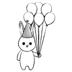 Sticker - cute rabbit with hat and balloons party vector illustration design