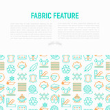 Fototapeta Pokój dzieciecy - Fabric feature concept with thin line icons: leather, textile, cotton, wool, waterproof, acrylic, silk, eco-friendly material, breathable material. Modern vector illustration for banner, print media