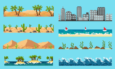 A set of pixel seamless element landscape