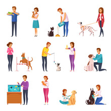 People With Pets Cartoon Set